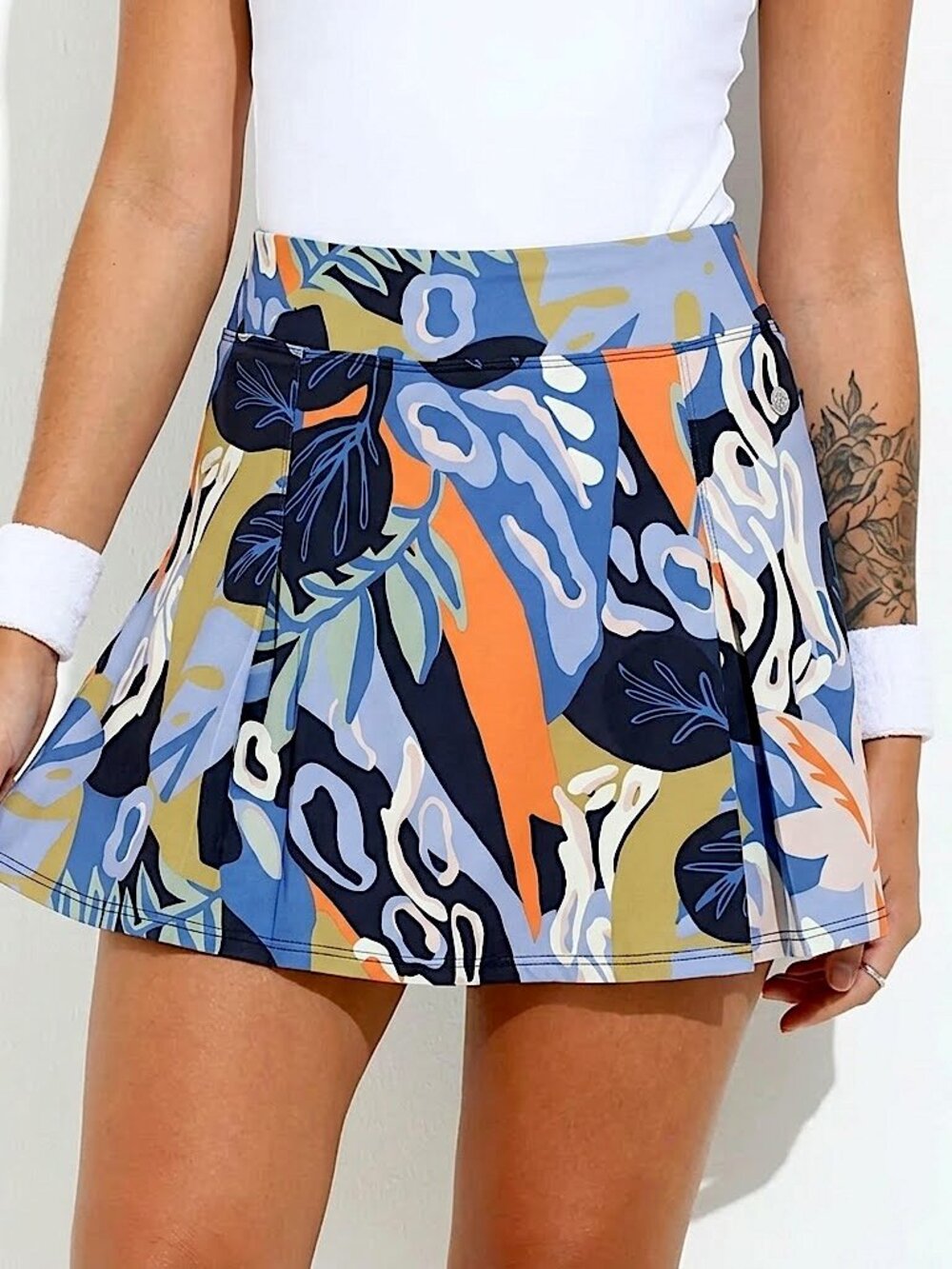 Abstract Print A-Line Skirt in Navy and Blue